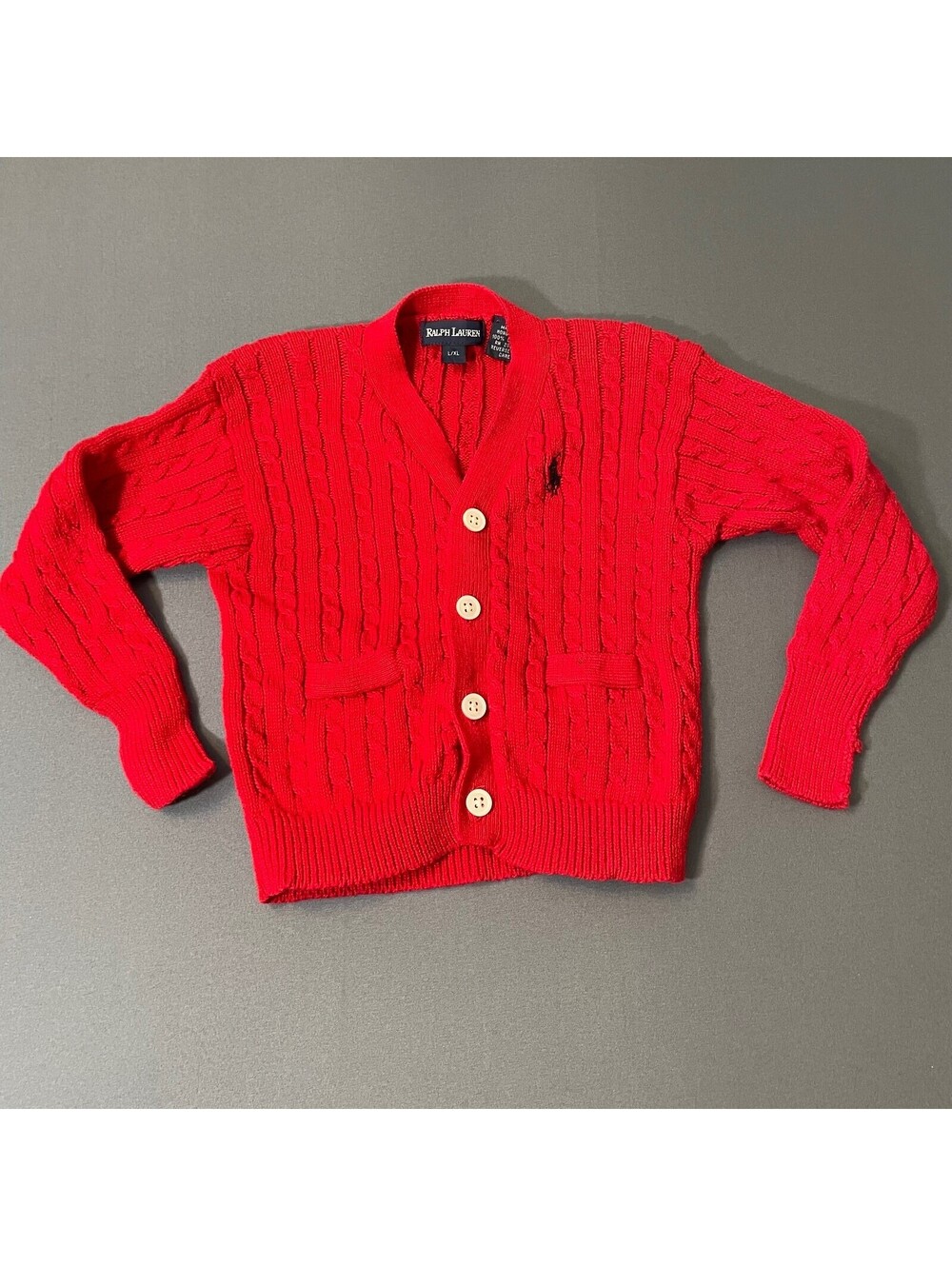 Ralph Lauren Red Cable Knit Cotton Cardigan Toddler Sweater 2T